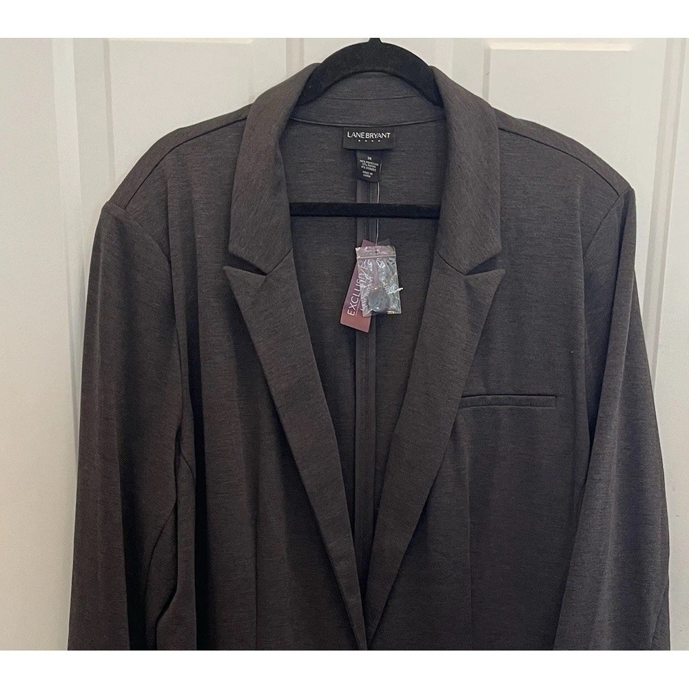 LANE BRYANT Gray Knit Blazer Jacket Womens 28 1 Button Career Academia New